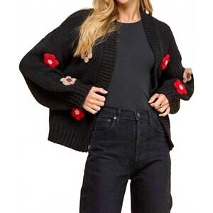 NEW TCEC drew floral detail cardigan in black multi